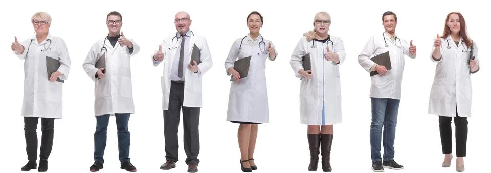 Full length group of doctors with notepad isolated Foto stock