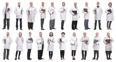 Full length group of doctors with notepad isolated Stock Photos