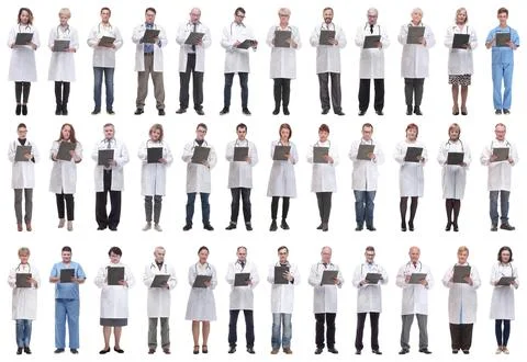 Full length group of doctors with notepad isolated Stock Photos