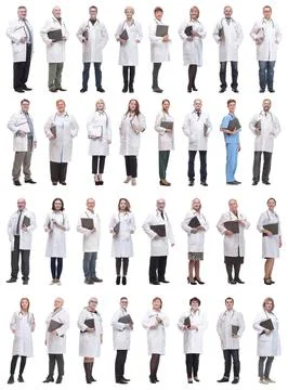 Full length group of doctors with notepad isolated Stock Photos