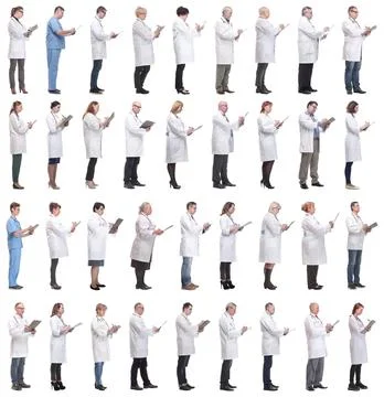 Full length group of doctors with notepad isolated Stock Photos