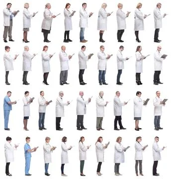 Full length group of doctors with notepad isolated Foto stock