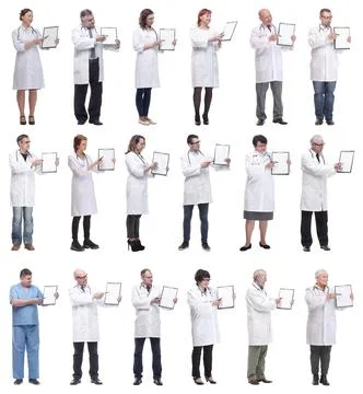 Full length group of doctors with notepad isolated Stock Photos