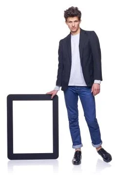 Full length man holding empty frame Stock Photos