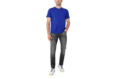 Full length man on white background, copy space on t-shirt Stock Photos