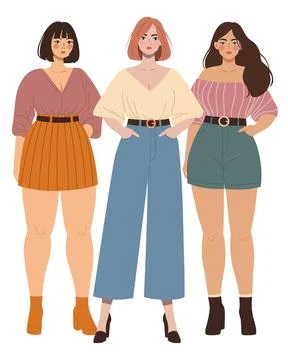 Full length modern flat style three girls Ilustración de archivo