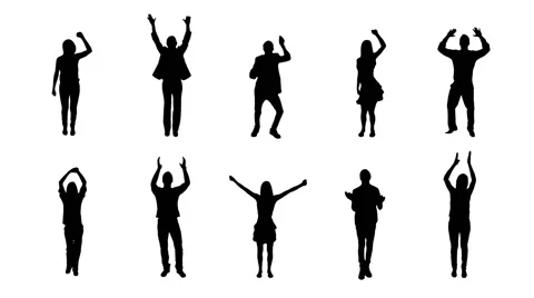 Full length people clapping and cheering. Alpha matte. 8 in 1. Stock Footage 54846321