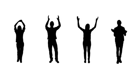 Full length people clapping and cheering. Alpha matte. 4 in 1. Stock Footage 54846356