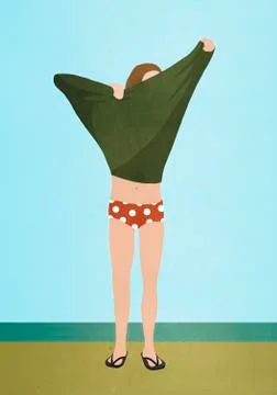 Full length of person undressing while standing at beach Stock Illustration