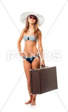 Full length portrait of a beautiful young woman posing in a bikini on white Stock Photos