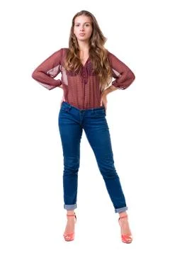 Full length portrait of a caucasian woman isolated on white Stock Photos