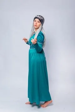 Full length portrait of a standing back princess in a medieval, fantasy Stock Photos