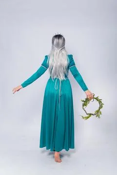 Full length portrait of a standing back princess in a medieval, fantasy, Stock Photos