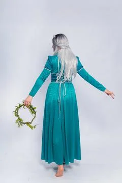 Full length portrait of a standing back princess in a medieval, fantasy, Stock Photos