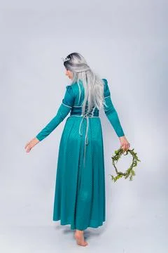 Full length portrait of a standing back princess in a medieval, fantasy, Stock Photos