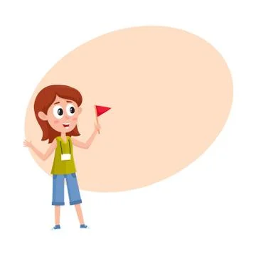 Full length portrait of young female tour guide at work Stock Illustration