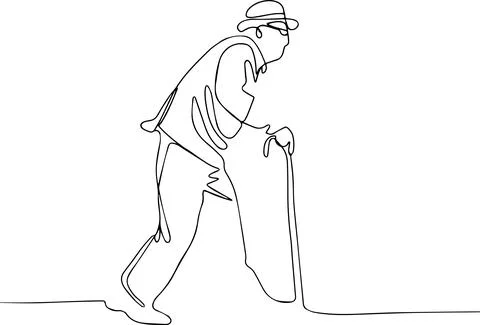 Full length profile of a senior man walking with a cane Stock Illustration