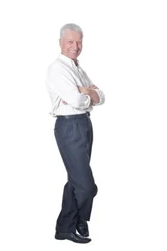 Full length senior man posing isolated on white background Foto stock