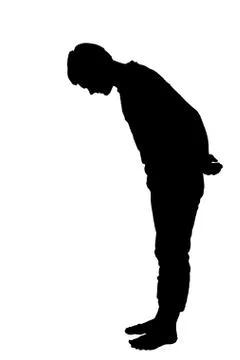 Full length side profile portrait silhouette of teenage boy looking down Stock Illustration