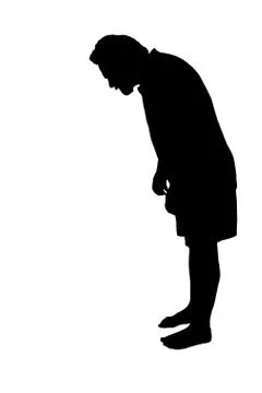 Full length side profile portrait silhouette of a man looking down Stock Illustration