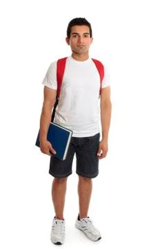 Full length student guy standing on white Stock Photos