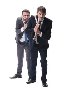 Full length . two businessmen pulling a long rope. Stock Photos