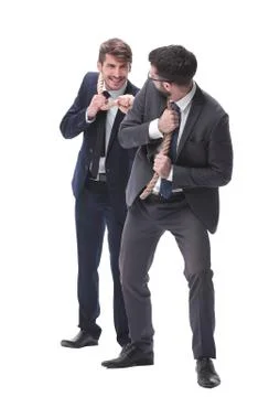 Full length . two businessmen pulling a long rope. Stock Photos