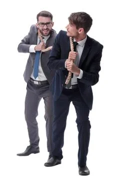 Full length . two businessmen pulling a long rope. Stock Photos