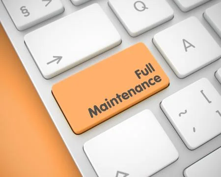 Full Maintenance - Message on the Orange Keyboard Key. 3D. Illustrazione stock