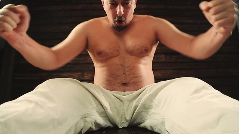 Full man eating and doing sports Stock Footage 99237374