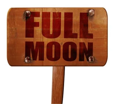 Full moon, 3D rendering, text on wooden sign Ilustração Stock
