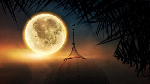 Full Moon above the Mosque Dome Stock Footage 265432897