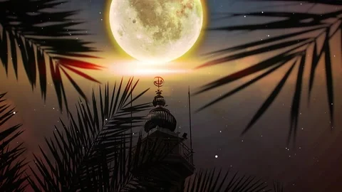Full Moon above the Mosque Dome Stock Footage 265434200