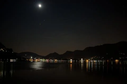Full Moon after Lunar Eclipse over Como, Italy Stock Photos