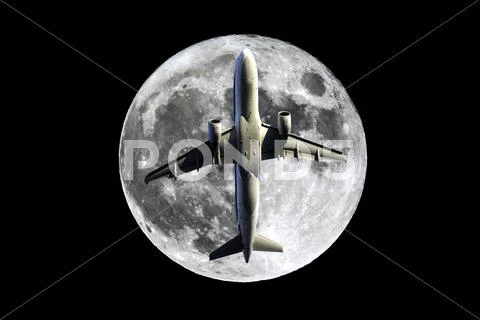 Full Moon airplane Stock Photos