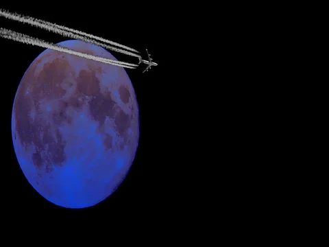 Full Moon and Airplane, Jet Plane – time – lapse, motion Stock Footage 74160715