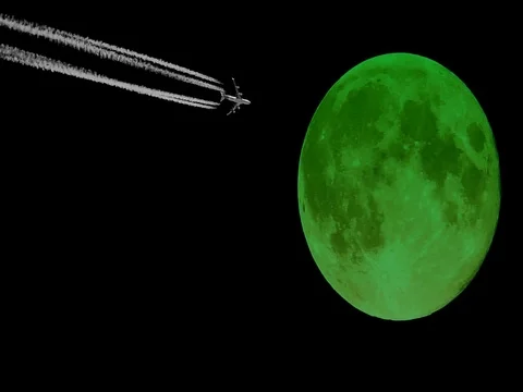 Full Moon and Airplane, Jet Plane – time – lapse, motion Stock Footage 74160862