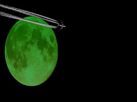 Full Moon and Airplane, Jet Plane – time – lapse, motion Stock Footage 74160868