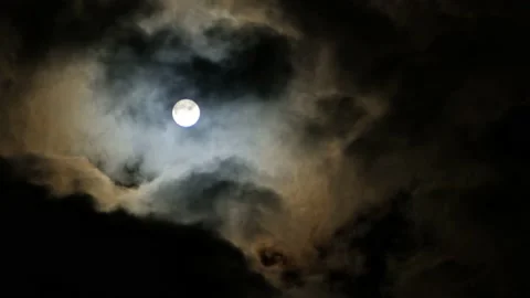 Full moon and clouds long sequence in real-time Stock Footage 140436812