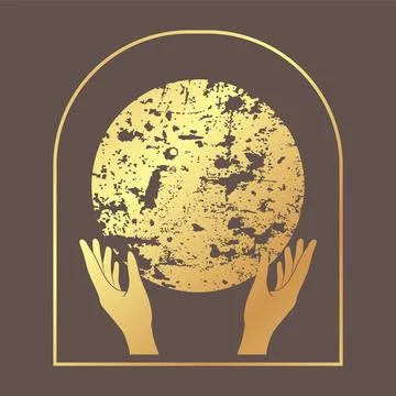 Full moon and hands celestial mystical vector emblem. Stock Illustration