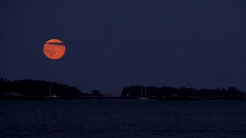 Full moon and lighthouse Stock Footage 92284744