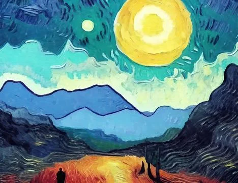 Full moon and mountains landscape Stock Illustration