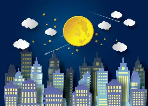 Full Moon And Night Sky. Stock Illustration
