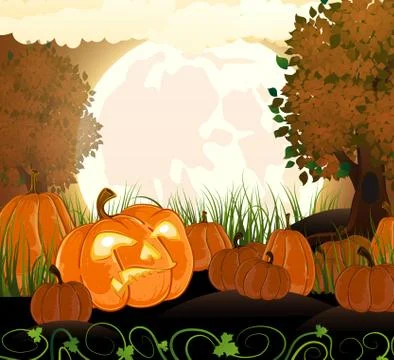 Full moon and pumpkins Stock Illustration
