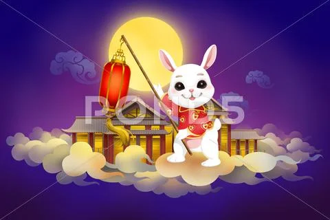 Full moon and rabbit for Chinese Mid Autumn Festival Stock Illustration