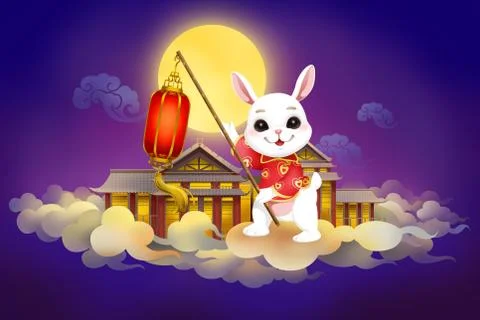 Full moon and rabbit for Chinese Mid Autumn Festival Stock Illustration