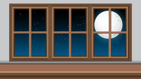 Full Moon and Starry Night Sky Viewed Through Wooden Window 스톡 일러스트