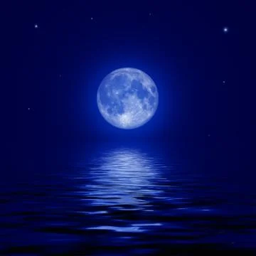 Full moon and stars reflected in the water surface Stock Illustration