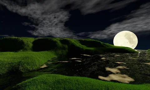 Full moon and white cloud in dark sky. Plain landscape background for summe.. Ilustración de archivo