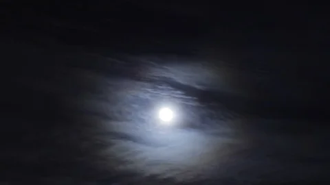 Full moon ascends among clowds on a dark night Stock Footage 117046014